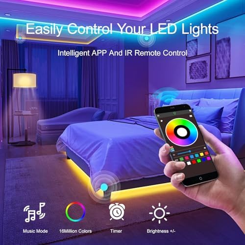 Led Lights for Bedroom 200 FT (2 Rolls 100 FT), with Remote and Application Control RGB Color Changing LED Strip Lights, Music Synchronization, Used for Room, Family, Party Decoration