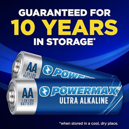 Powermax 100-Count Double AA Batteries, Ultra Long Lasting Alkaline Battery for Home and Office, 10-Year Shelf Life, Reclosable Packaging