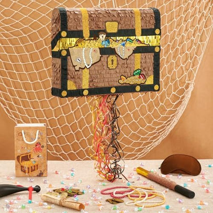 WERNNSAI Treasure Chest Piñata - Pull String Pirate Themed Piñata with Blindfold and Bat Adventure Birthday Party Decoration for Boys Kids Family Games Piñata Adventure Theme Party Supplies