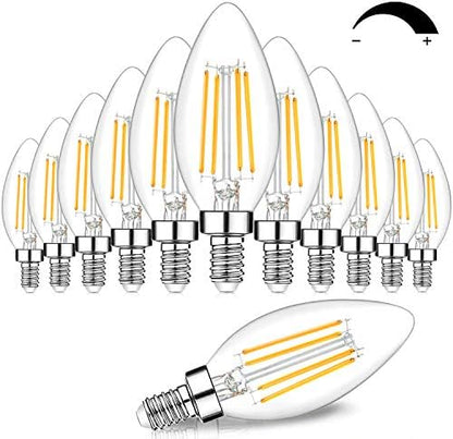 12-Pack Dimmable E12 LED Candelabra Bulbs 60W Equivalent, 2700K Soft Warm White, 600 Lumens B11 Candle Base 6W C35 LED Filament Vintage Light Bulbs, Clear Glass for Chandelier Ceiling Fan High CRI 90+