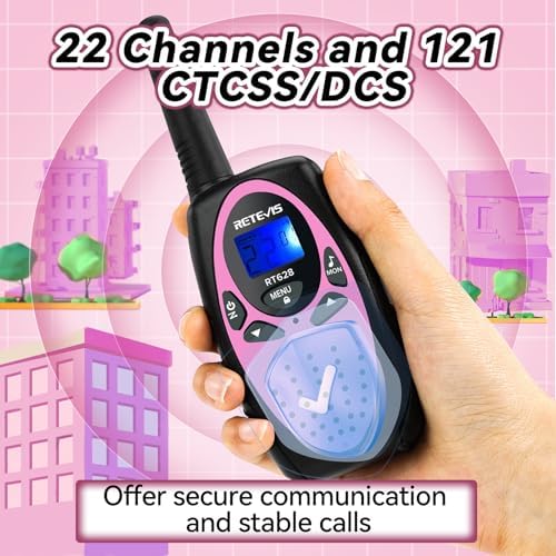 Retevis RT628 Walkie Talkies for Kids, Kids Toys for 6-12 Year Old Boy Girl, Long Range 2 Way Radio 22CH VOX,Toys Walkie Talkie for Birthday Gift, Outdoor Camping Family Trip(Black Pink 1 Pair)