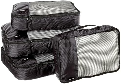 Amazon Basics 4 Piece Packing Travel Organizer Zipper Cubes Set, Medium (2) and Large (2), Black