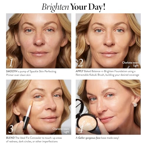 LAURA GELLER NEW YORK Award-Winning Baked Balance-n-Brighten Color Correcting Powder Foundation - Porcelain - Buildable Light to Medium Coverage - Demi-Matte Natural Finish