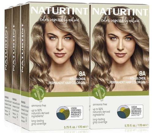 Naturtint 8A Ash Blonde Permanent Hair Color (Pack of 6), Ammonia Free, Vegan, Cruelty Free, up to 100% Gray Coverage, Long Lasting Results (Packaging may vary)