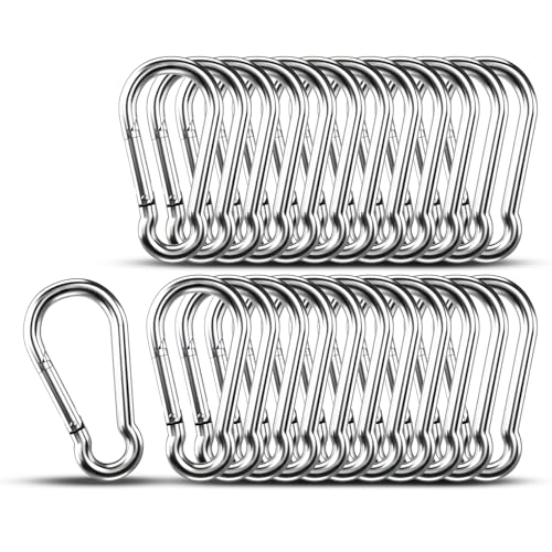 Small Carabiner Clip Hooks, 25pcs 1.97 inch Carabiners Heavy Duty, 304 Stainless Steel Spring Snap Hook Fits Camping Hiking, Metal Clips for Rope Chain Keys Rings