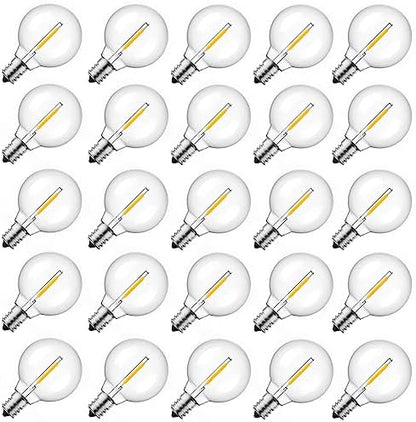 Brightown G40 Replacement LED Light Bulbs, 25 Pack Clear Globe Bulb fits E12 C7 Candelabra Screw Base Sockets, 1.5 Inch Dimmable Edison Light Bulbs for Indoor Outdoor Patio Decor, Warm White