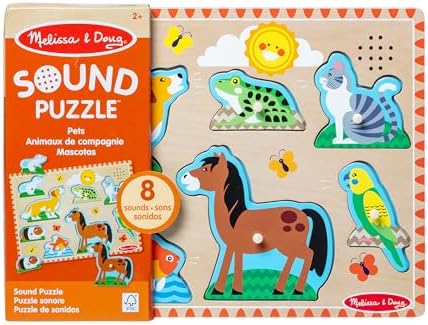 Melissa & Doug Pets Sound Puzzle - Wooden Peg Puzzle With Sound Effects (8 pcs)