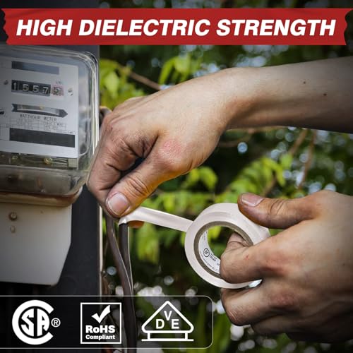 Electrical Tape, 10 Rolls Professional Grade PVC Electric Tape, UL/CSA Listed ¾ in x 66 ft Insulating Vinyl Tape for Electrical, Repairs, Automotive and Equipment, Pro-36C, White