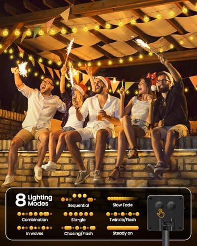 Solar String Lights Outdoor Waterproof, 2 Pack 60 LED 36.5 FT Each, Solar Powered Patio Lights with 8 Lighting Modes for Garden Yard Porch Wedding Party Decor (Warm White)