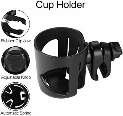 Accmor Universal Cup Holder, Stroller Cup Holder, 360° Rotatable Large Caliber Designed Bottle Holder for Stroller, Bike, Wheelchair, Walker, Scooter, Black
