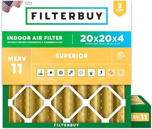 Filterbuy 20x20x4 Air Filter MERV 11 Allergen Defense (2-Pack), Pleated HVAC AC Furnace Air Filters Replacement (Actual Size: 19.50 x 19.50 x 3.63 Inches)
