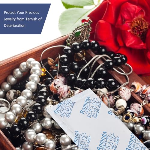 Romeda 60 Pcs 20 Gram Silica Gel Packs, Transparent Desiccant, Desiccant Packets for Storage, Moisture Packs for Spices Jewelry Shoes Boxes Electronics Storage