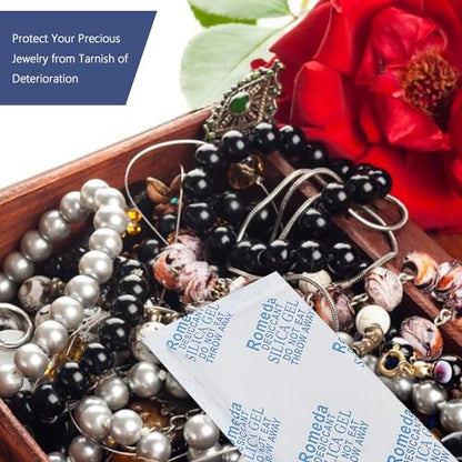 Romeda 60 Pcs 20 Gram Silica Gel Packs, Transparent Desiccant, Desiccant Packets for Storage, Moisture Packs for Spices Jewelry Shoes Boxes Electronics Storage