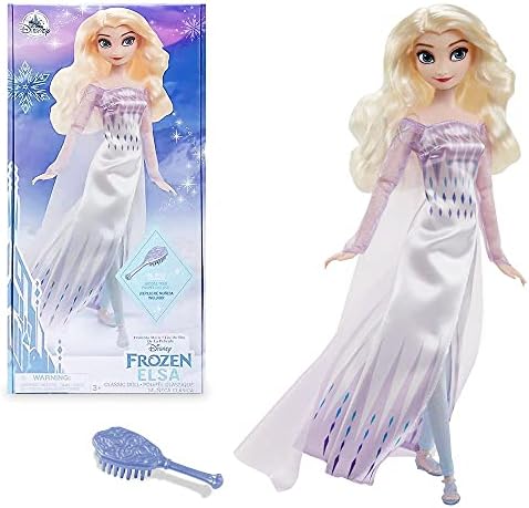 Disney Store Official Disney Princess Classic Doll (Elsa from Frozen 2), 11 Inches, Includes Brush with Molded Details, Fully Posable Toy in Classic Outfit - Disney Princess Toys for Girls