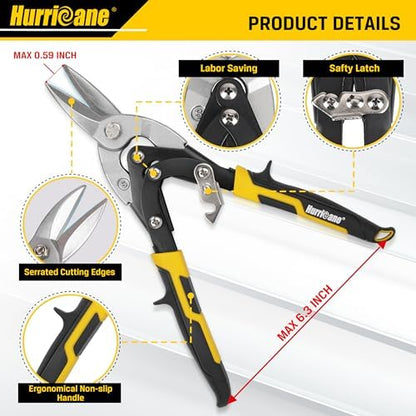 HURRICANE 10 Inch Aviation Tin Snips, Cr-Mo Aviation Snips for Cutting Metal Sheet, Heavy Duty Sheet Metal Cutter Shear, Straight Cut, High Leverage Aviation Snip, Up to 40% Labor Saving