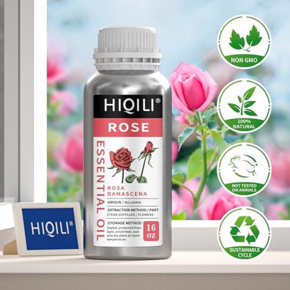 HIQILI Rose Essential Oil for Diffuser, Soap, Perfume & Candle Making - 16 Fl Oz
