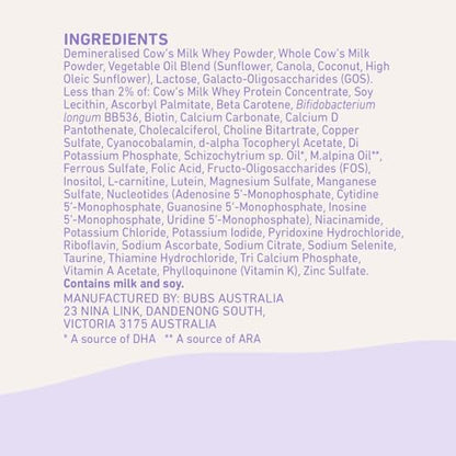 Bubs Essential Infant Formula, with Iron, Cow Milk-Based Powder, for Infants 0-12 Months, Made with Non-GMO Milk, 20 oz