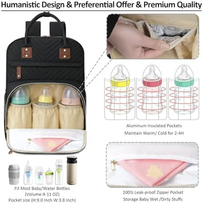 Diaper Bag Backpack for Women Large Capacity with Insulated Pockets Multifunctional Diaper Bags For Baby Girl Boy Waterproof Baby Bags For Mama Maternity Travel Bag Black