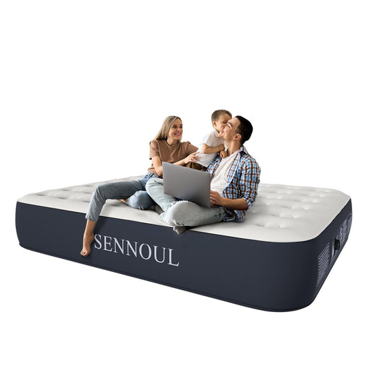 SENNOUL Air Mattress Queen with Built in Pump - Upgraded Blow Up Bed, 2 Mins Quick Self Inflatable, 13"/650lbs Max, Strong Support, All Night No Lost Air, for Camping,Home,Guests & Portable Travel
