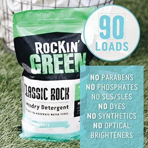 Rockin' Green Classic Rock Laundry Detergent (90 Loads), Plant based, All Natural Laundry Detergent Powder, Vegan and Biodegradable Odor Fighter, Safe for Sensitive Skin, 45 oz (AC/DSea Breeze)