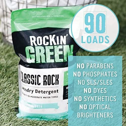 Rockin' Green Classic Rock Laundry Detergent (90 Loads), Plant based, All Natural Laundry Detergent Powder, Vegan and Biodegradable Odor Fighter, Safe for Sensitive Skin, 45 oz (AC/DSea Breeze)