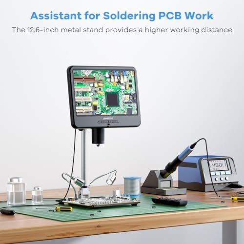 LM210 10.1'' LCD Coin Digital Microscope Full View for Error Coins, Soldering Microscope Camera for Electronics Repair, 260X Adults Coin Magnifier with Lights, [12.6'' Microscope Stand] 32G