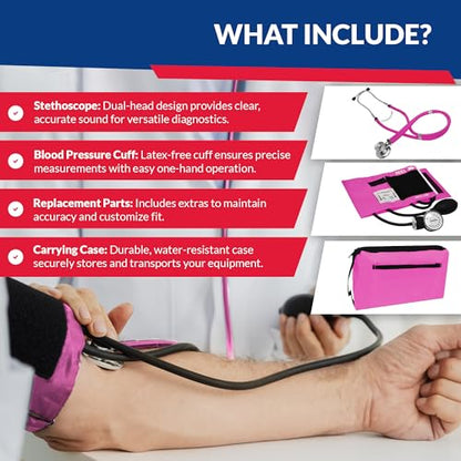 Dixie EMS Blood Pressure and Sprague Stethoscope Kit - Pink