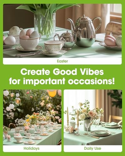 Pureegg Plastic Table Cloth Disposable 8 Pack, 54 x 108 Inch Table Cloths, Easter Party, Decorative Tablecloths, Rectangle, Light, Pastel Plastic Cover, Leakproof & Sturdy, Sage Green