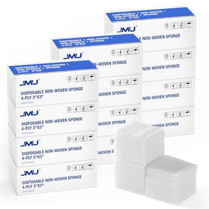 JMU 2400 Gauze Pads 3x3, Sponge Non Woven 4-Ply Non Sterile Dental Pads All Purpose Gauze