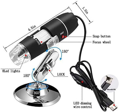 40 to 1000x Magnification Endoscope, 8 LED USB 2.0 Digital Microscope, Mini Camera with OTG Adapter Metal Stand, Compatible with Mac Windows 7 8 10 11 Android Linux Chrome Not for iPhone/iPad
