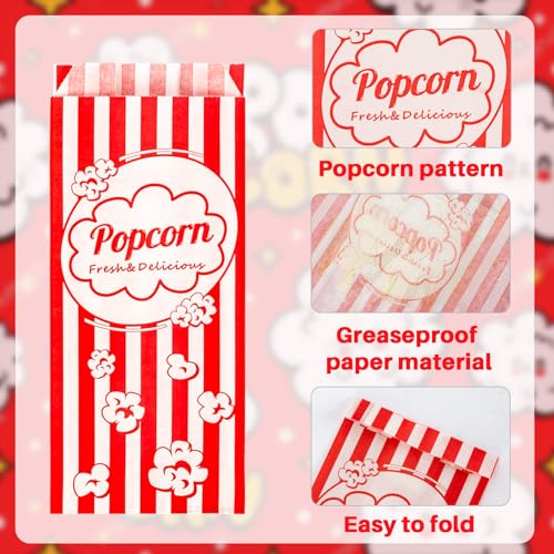 Popcorn Bags Individual Servings - 500 Individual Popcorn Pop Corn Snack Bags Sleeves Small Business Mini Popcorn Bulk Individual Bags Packets Containers Popcorn Machine Movie Night Supplies