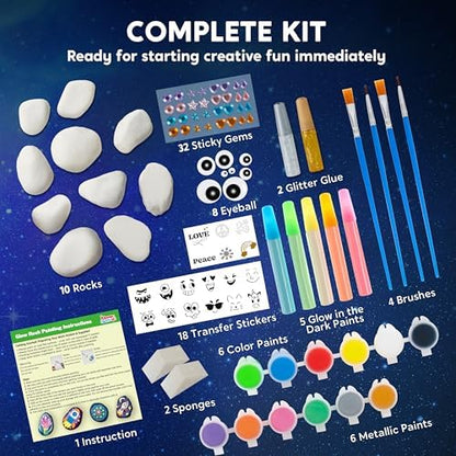 JOYIN Rock Painting Kit- Glow in The Dark Rock Kit, Arts and Crafts for Kids Ages 6-12, Art Supplies Toy, Kids Craft Paint Kits, Arts & Crafts for Boys Girls Birthday Party Gift Toy