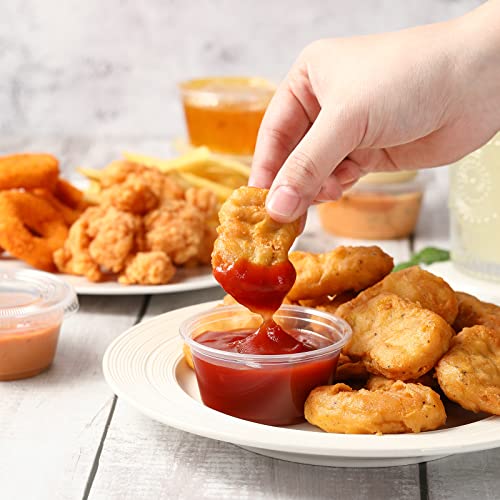 VITEVER [120 Sets - 3.25 oz ] Portion Cups With Lids, Small Plastic Containers with Lids, Airtight and Stackable Souffle Cups, Jello Shot Cups, Sauce Cups, Condiment Cups for Lunch, Party, Trips