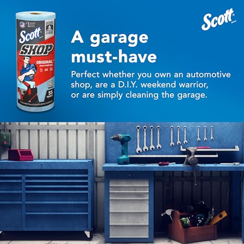 Scott Shop Original Blue Towels (75147), 9.4"x11" Cloth-like Paper Towel (12 Rolls of 55 Sheets, 660 Sheet Total)