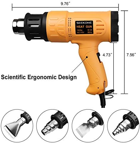SEEKONE Heat Gun 1800W 122℉-1202℉（50℃- 650℃）Fast Heating Heavy Duty Hot Air Gun Kit Variable Temperature Control Overheat Protection with 4 Nozzles for Crafts, Shrinking PVC, Stripping Paint(5.2FT)