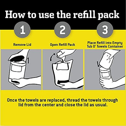 Tub O' Towels Heavy-Duty Cleaning Wipes Refill Pack, Fits 90-Count Canister, Extra-Large 10" x 12" Multi-Surface Wipes for Grease, Grime, and Tough Stains, Convenient Refill for Home, Auto, and More