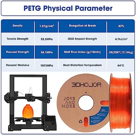 PETG Filament 1.75mm, PETG 3D Printing Filament, 2.2 LBS (1KG) Cardboard Spool, Fit Most FDM 3D Printer, Orange