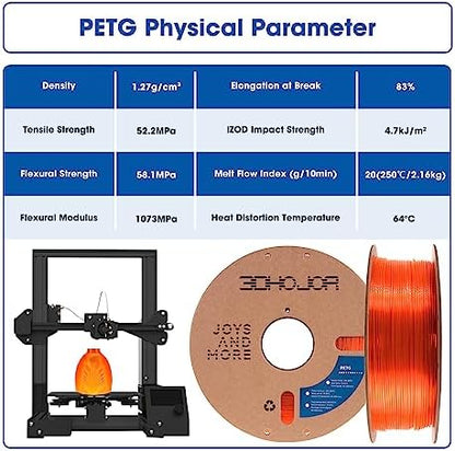 PETG Filament 1.75mm, PETG 3D Printing Filament, 2.2 LBS (1KG) Cardboard Spool, Fit Most FDM 3D Printer, Orange