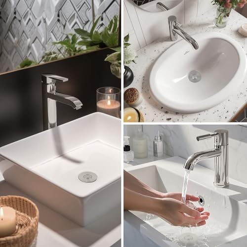 Hibbent Upgraded 3 in 1 Bathroom Sink Drain Strainer, Universal Pop Up Stopper with Removable Stainless Steel Filter Basket Hair Catcher, Sink Plug for 1.1''~2.36'' Basin, Brass Core, Brushed Nickel