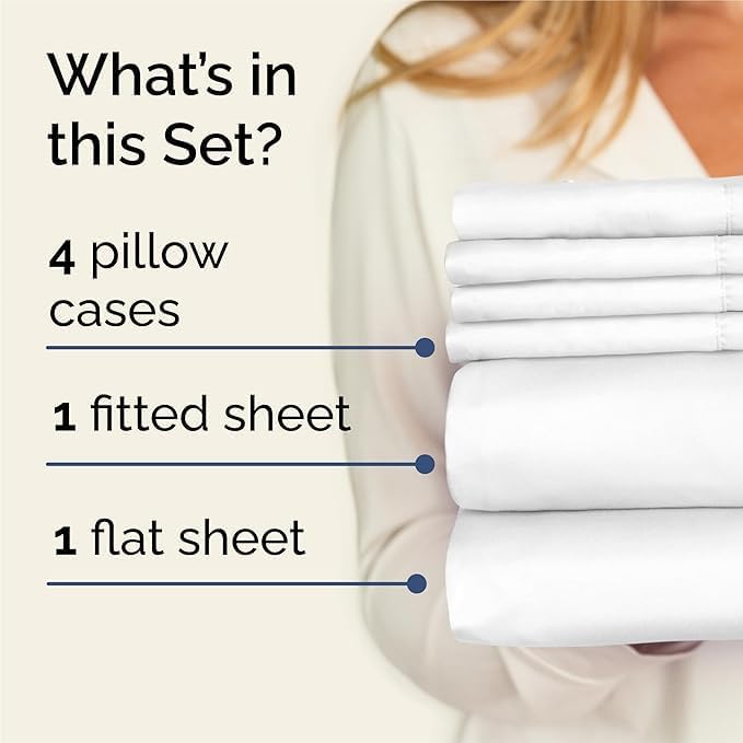 Queen 6 Piece Sheet Set - Cooling Sheets for Hot Sleepers - Hotel Luxury Bedding Set with 8-16 Inch Deep Pockets - 1 Flat & 1 Fitted & 4 Pillowcases - Ultra Soft, Easy Care and Wrinkle Free - White