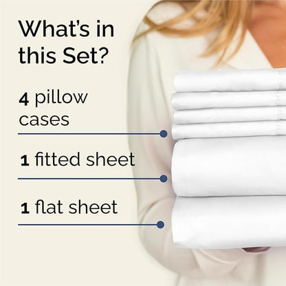 Queen 6 Piece Sheet Set - Cooling Sheets for Hot Sleepers - Hotel Luxury Bedding Set with 8-16 Inch Deep Pockets - 1 Flat & 1 Fitted & 4 Pillowcases - Ultra Soft, Easy Care and Wrinkle Free - White