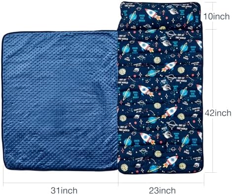 beeweed Toddler Nap Mat, Rollup Design Kid Sleeping Mat with Removable Pillow & Minky Blanket, Toddler Sleeping Bag for Daycare Preschool Travel Camping