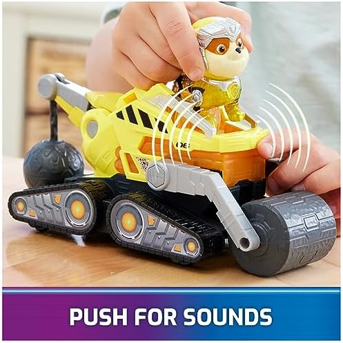Paw Patrol: The Mighty Movie, Construction Toy Truck with Rubble Mighty Pups Action Figure, Lights and Sounds, Kids Toys for Boys & Girls 3+