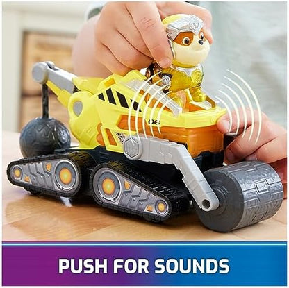 Paw Patrol: The Mighty Movie, Construction Toy Truck with Rubble Mighty Pups Action Figure, Lights and Sounds, Kids Toys for Boys & Girls 3+