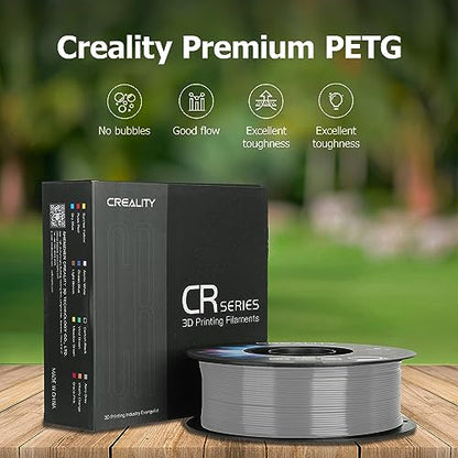 Official Creality PETG 3D Printer Filament 1.75mm 1KG (2.2lbs), High Precision, Strong Toughness, Odorless, Better Flow, Moistureproof 3D Printing CR PETG Filament, Grey