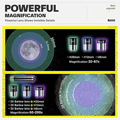 Telescope, 70mm Aperture 400mm AZ Mount Astronomical Refracting Telescopes (20x-200x) for Kids & Adults, Portable Travel with Tripod Phone Adapter, Remote Control, Easy to Use, Black