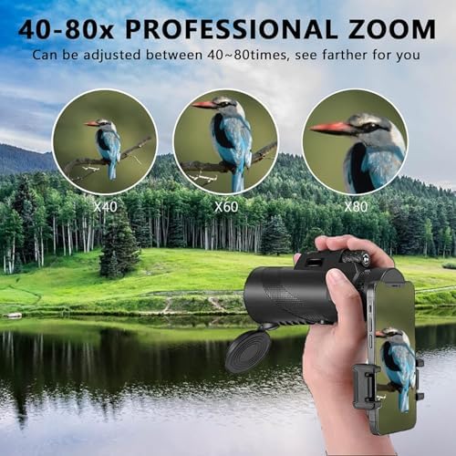 Monocular-Telescope 80x100 High Powered Monoculars High Definition for Adults High Powered with Smartphone Adapter Telescope Hunting Wildlife Bird Watching Travel Camping Hiking-Dark
