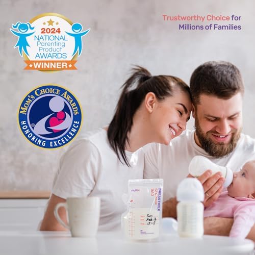 Nuliie 300 Pcs Breastmilk Storage Bags, 8 OZ Breast Milk Storing Bags, BPA-Free, Milk Storage Bags with Pour Spout for Breastfeeding, Self-Standing Bag, Space Saving Flat Profile