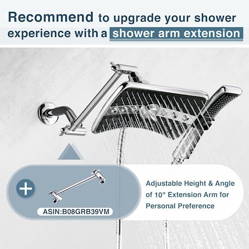 BRIGHT SHOWERS High Pressure Dual Shower Head Combo, Handheld Showerhead Rainfall Shower Head Combo with Black Face, 60 Inch Long Stainless Steel Shower Hose, Chrome
