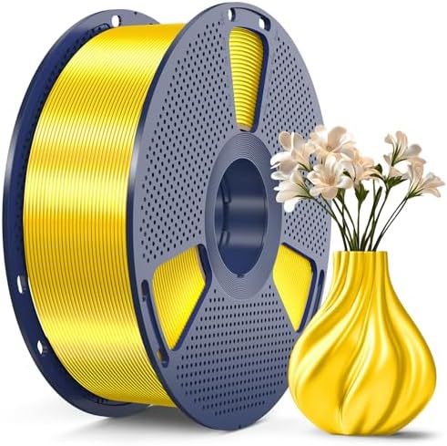 SUNLU 3D Printer Silk Filament,Shiny Silk PLA Filament 1.75mm, Smooth Silky Surface, Great Easy to Print for 3D Printers, Dimensional Accuracy +/- 0.02mm, Silk Yellow 1KG